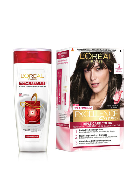 

LOreal Paris Women Set Of Hair Color Darkest Brown 03 And Total Repair 5 Shampoo