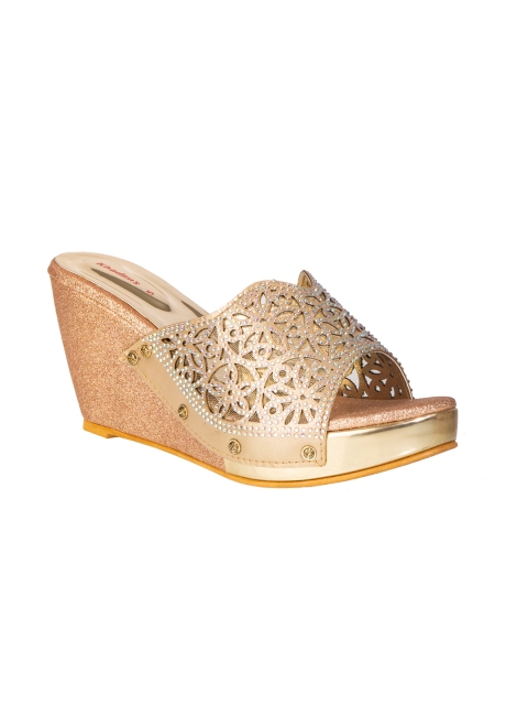 

Khadims Women Gold-Toned Embellished Wedges
