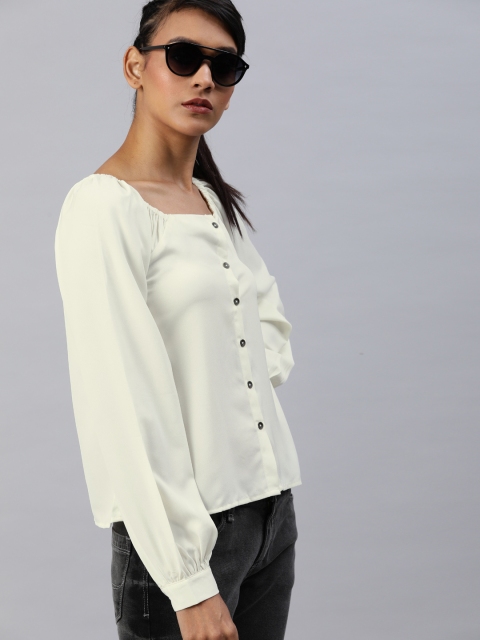 

Roadster Women White Solid Bardot Top