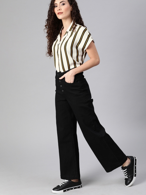 

Roadster Women White & Black Relaxed Fit Striped Casual Shirt