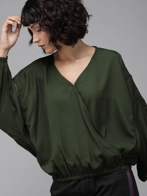

Roadster Women Olive Green Solid Wrap Top