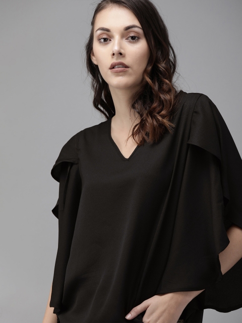 

Roadster Women Black Solid Top with Flared Sleeves