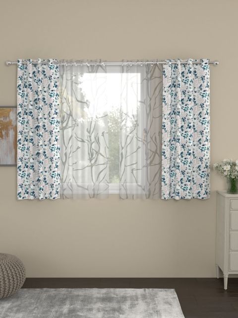 

ROSARA HOME Teal & White Set of 4 Window Curtains