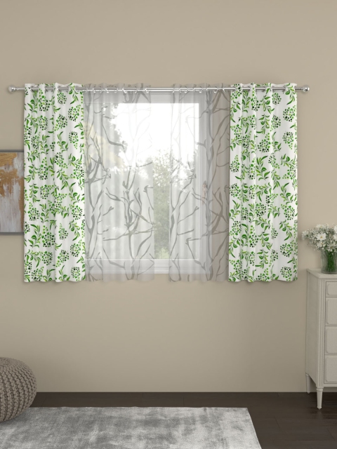 

ROSARA HOME Green & White Set of 4 Window Curtains