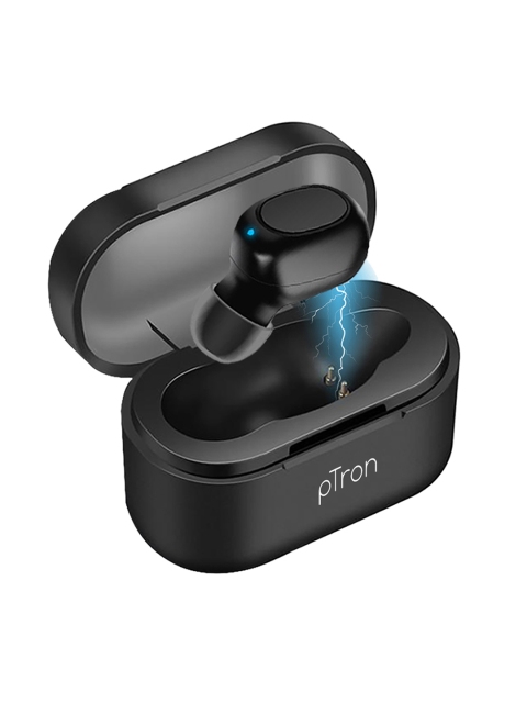

pTron Unisex Black Atom Mono In-Ear Wireless Headphones with Mic & Charging Case