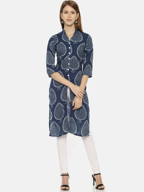 

Resha Women Blue & Off-White Printed Straight Kurta