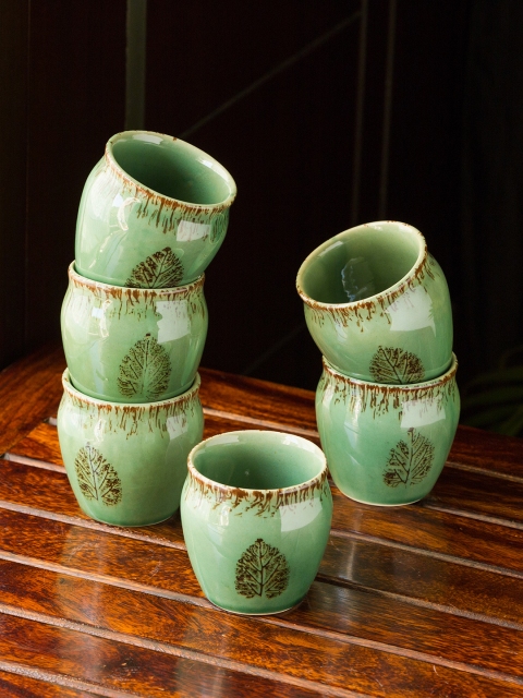 

ExclusiveLane Green 6-Pieces Printed Ceramic Kulladhs Set