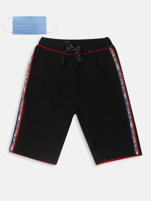 

Lil Tomatoes Boys Black Solid Regular Shorts with Face Mask