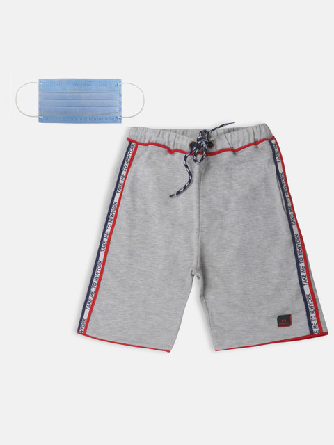 

Lil Tomatoes Boys Grey Melange Solid Regular Shorts with Face Mask