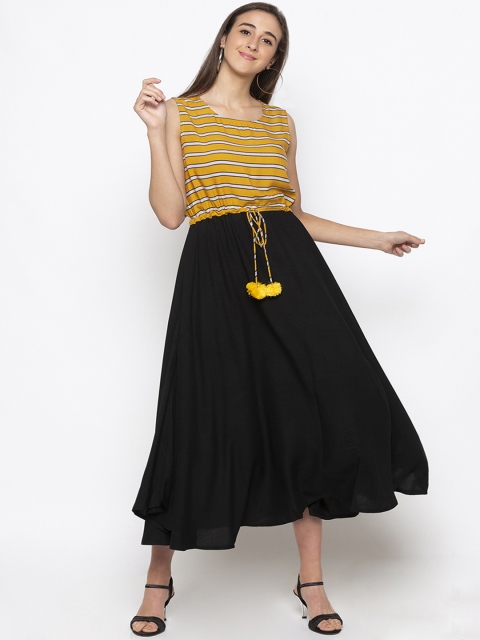 

Globus Women Yellow & Black Striped Fit and Flare Dress