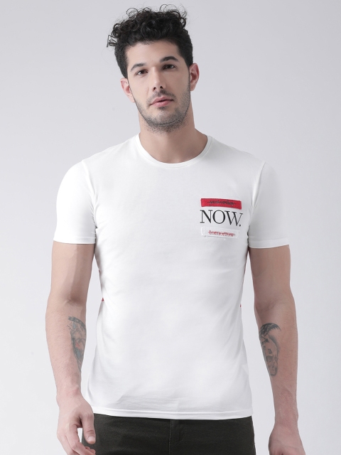 

Rex Straut Jeans Men White & Red Printed Slim Fit Round Neck T-shirt