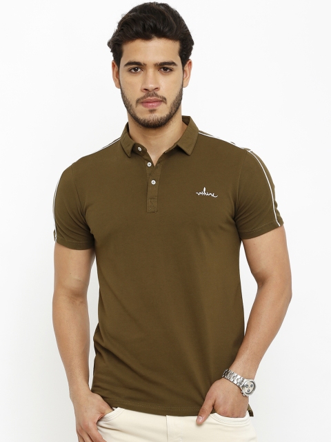 

Rex Straut Jeans Men Olive Green Solid Slim Polo Collar T-shirt