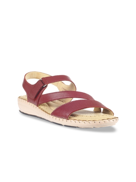 

Khadims Women Red Solid Leather Open Toe Flats