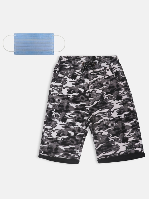 

Lil Tomatoes Boys White Camouflage Print Regular Shorts With Mask