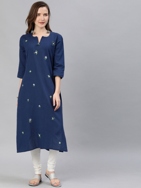 

araaliya Women Blue Solid Straight Kurta