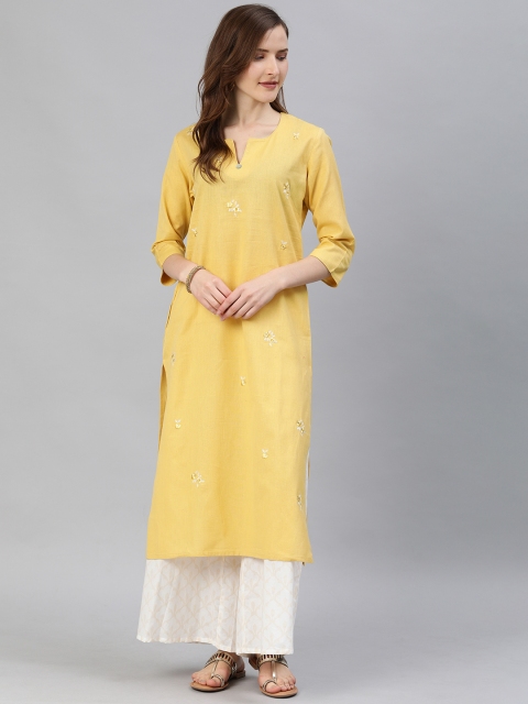 

araaliya Women Yellow Embroidered Straight Kurta