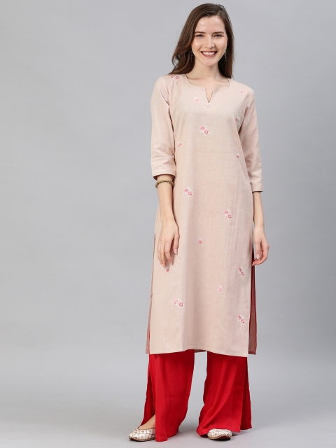 

araaliya Women Peach-Coloured Embroidered A-Line Kurta