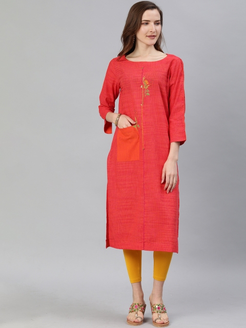

araaliya Women Orange Solid Straight Kurta