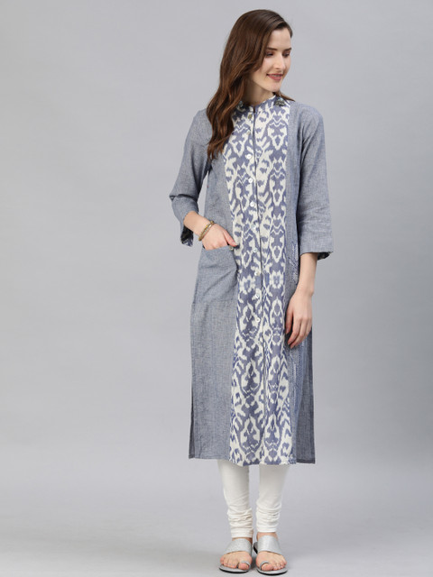 

araaliya Women Blue & White Printed Straight Kurta