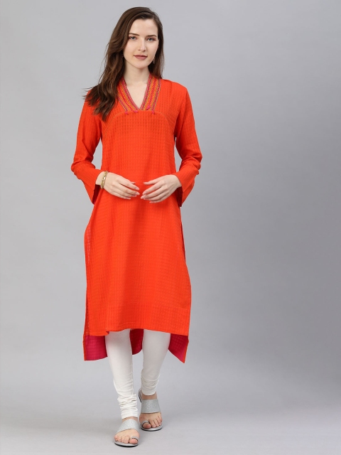 

araaliya c Orange Solid A-Line Kurta