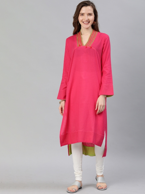 

araaliya Women Pink Woven Design Straight Kurta