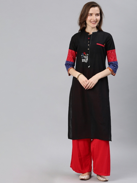 

araaliya Women Black & White Solid Straight Kurta