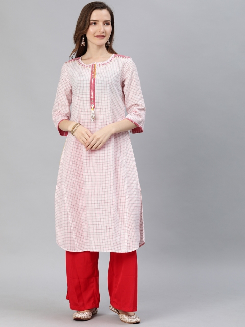 

araaliya Women Pink Checked Straight Kurta