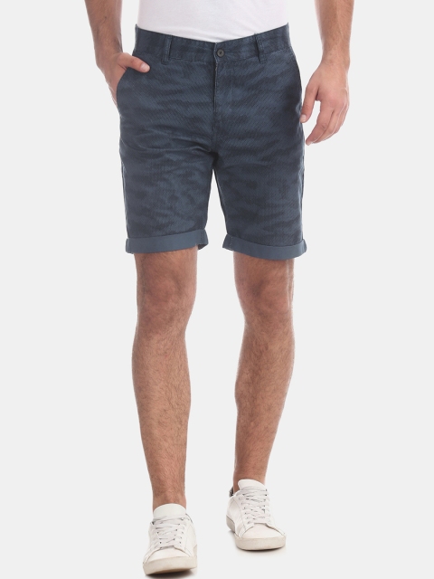 

Flying Machine Men Blue Printed Slim Fit Regular Shorts