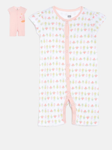 

MINI KLUB Infant Girls Pack Of 2 Printed Rompers, Pink