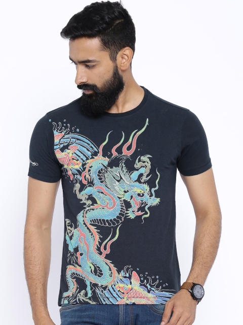 

Ed Hardy Navy Printed Pure Cotton T-shirt, Navy blue