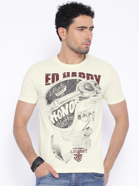 

Ed Hardy Cream-Coloured Printed T-shirt