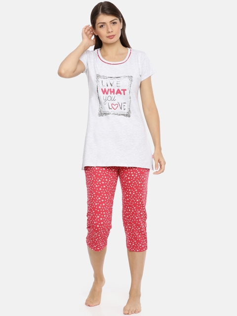 

Red Rose Women White & Red Printed Night suit