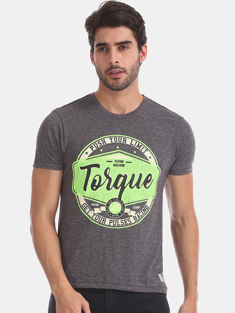 

Flying Machine Men Grey Printed Round Neck T-shirt