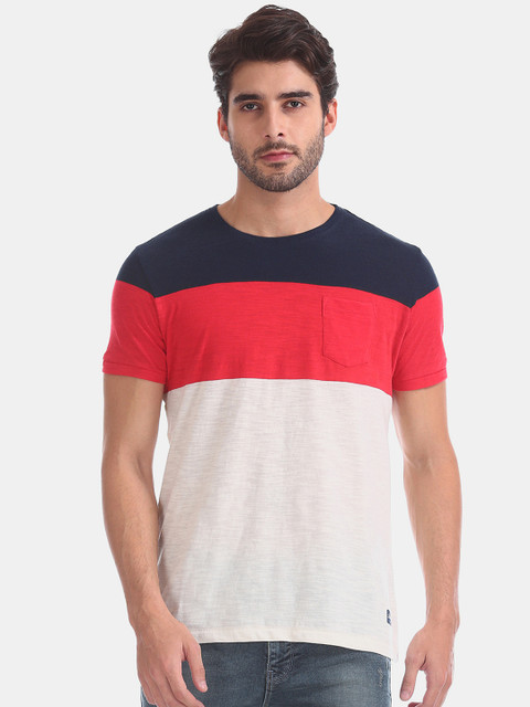 

Flying Machine Men White & Red Colourblocked Round Neck T-shirt