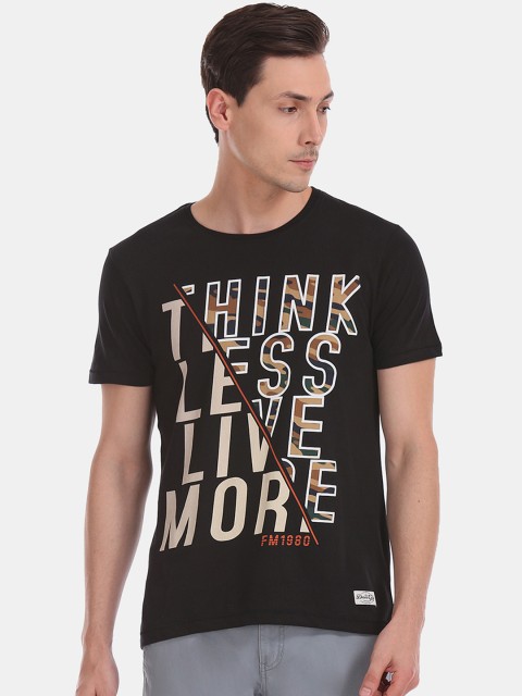 

Flying Machine Men Black Printed Round Neck T-shirt