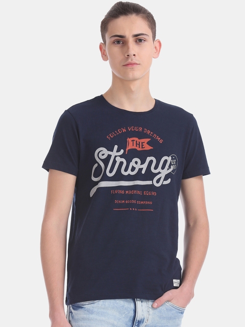 

Flying Machine Men Navy Blue Printed Round Neck T-shirt