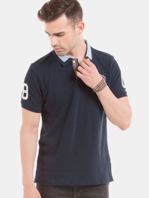 

Flying Machine Men Navy Blue Printed Polo Collar T-shirt
