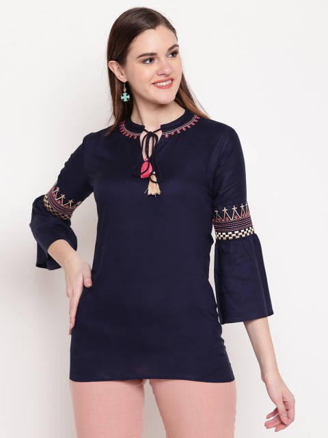 

Vbuyz Women's embroidered Round Shape Blue Tunic