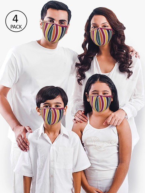 

nestroots Adults Pack Of 4 Multicoloured Striped 2-Ply Reversible Reusable Cloth Masks, Multi