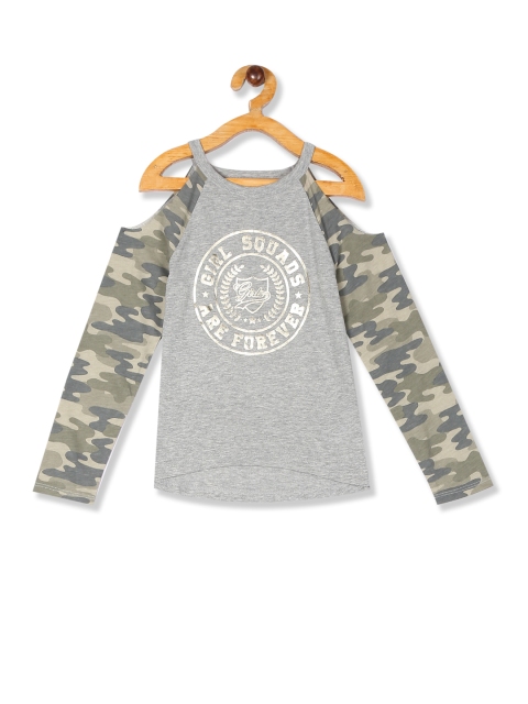 

The Childrens Place Girls Grey Printed Camouflage Sleeves Top