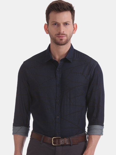 

Flying Machine Men Navy Blue Slim Fit Printed Casual Shirt