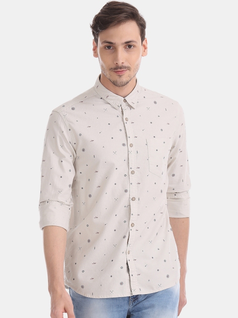 

Flying Machine Men Beige Regular Fit Printed Casual Shirt