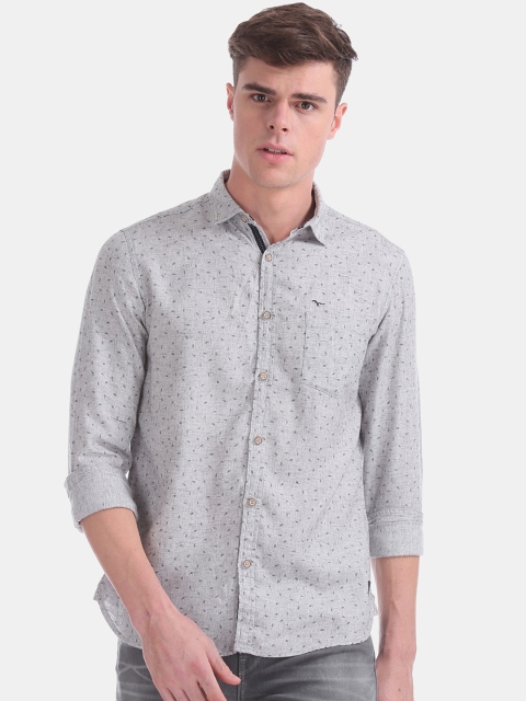 

Flying Machine Men Grey Regular Fit Printed Casual Shirt