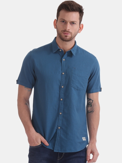 

Flying Machine Men Blue Regular Fit Solid Casual Shirt
