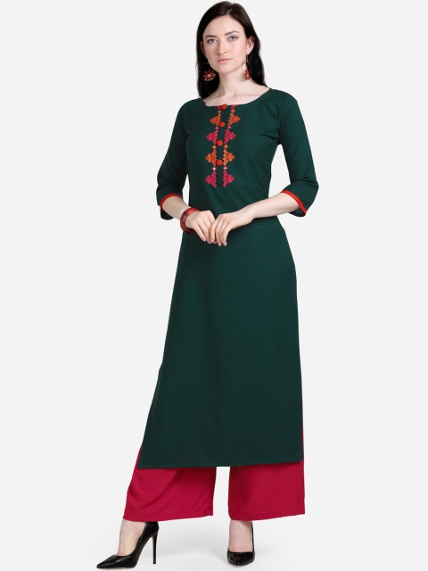 

Silk Bazar Women Green & Red Embroidered Kurta with Palazzos