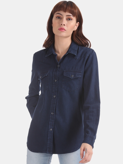 

GAP Women Navy Blue Solid Casual Denim Shirt