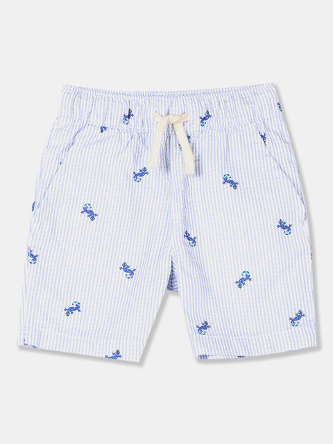 

The Childrens Place Boys Blue & White Striped Regular Fit Regular Shorts