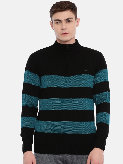 

Proline Men Black & Turquoise Blue Striped Pullover Sweater