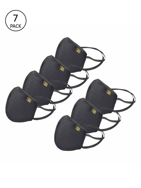 

EUME Unisex Pack Of 7 Pcs Black Solid Reusable 4-Ply Protective Outdoor Mask