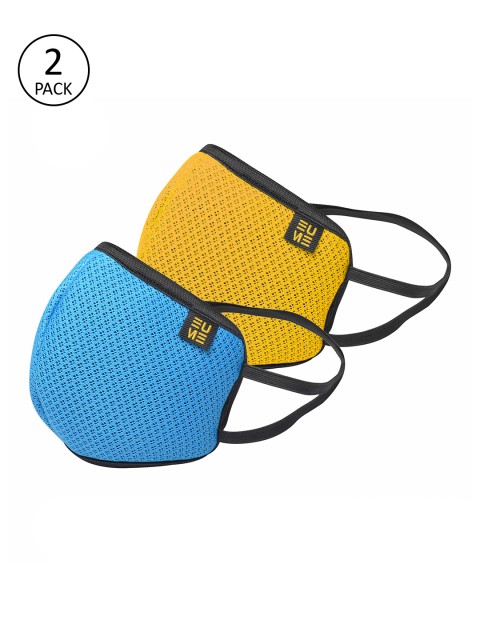 

EUME Unisex Pack Of 2 Pcs Blue & Yellow Solid Reusable 4-Ply Protective Outdoor Mask